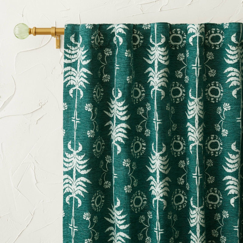 1pc 50"x84" Blackout Palm Frond Chenille Jacquard Window Curtain Panel Teal Green - Opalhouse designed with Jungalow]