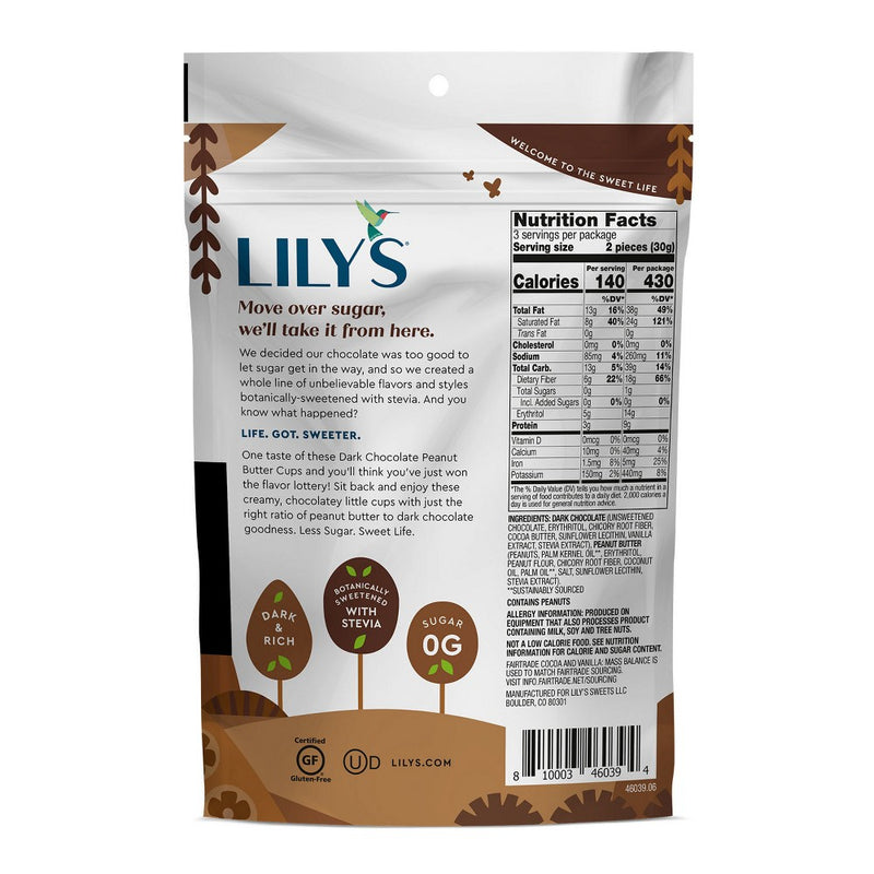 Lily's Dark Chocolate Peanut Butter No Sugar Added Cups - 3.2oz
