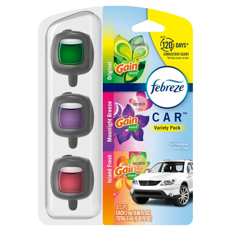 Febreze Car Vent Clip Air Freshener - Gain Scents - 0.195 fl oz/3pk