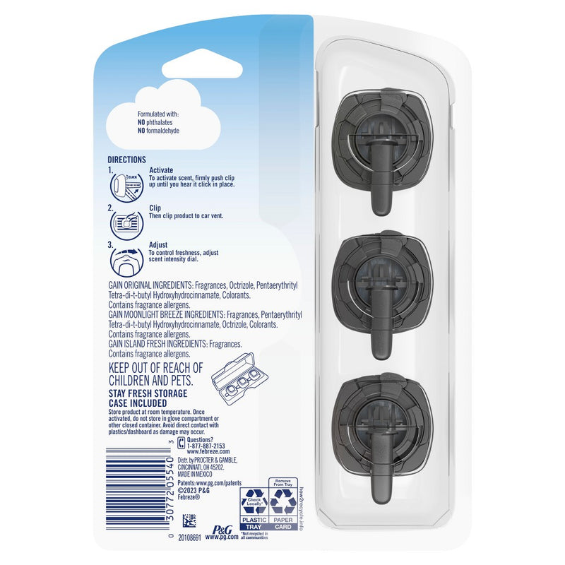 Febreze Car Vent Clip Air Freshener - Gain Scents - 0.195 fl oz/3pk