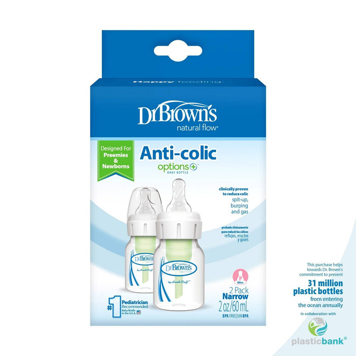 Dr. Brown's Natural Flow Anti-Colic Options+ Narrow Baby Bottle - 2oz/2pk