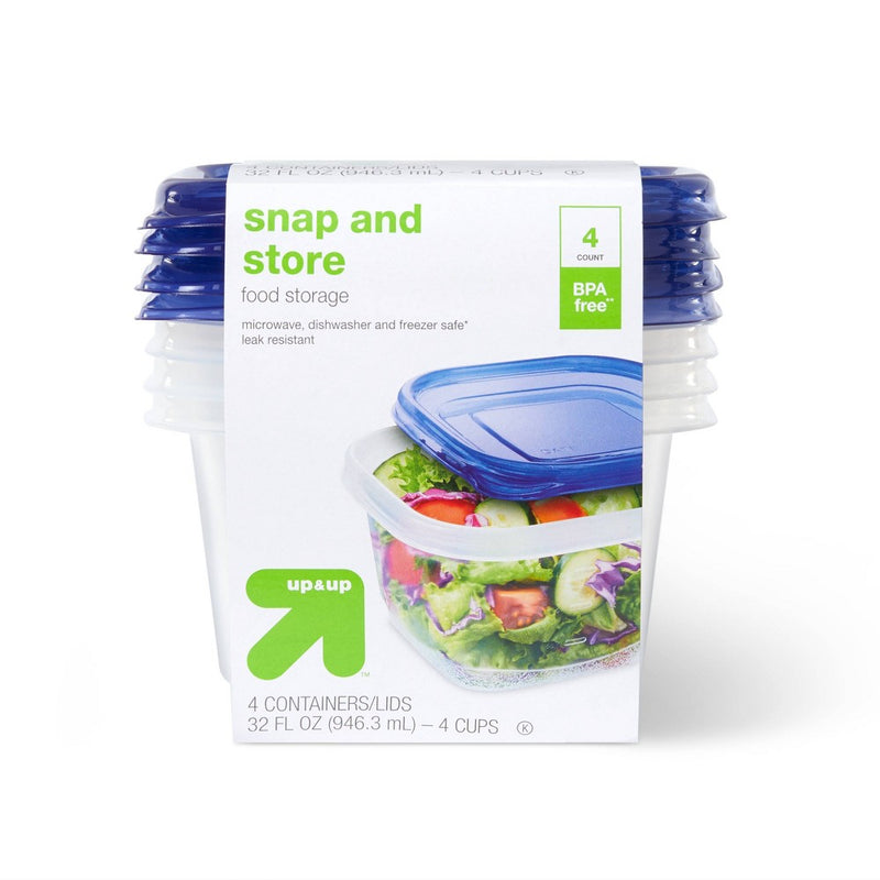 Snap and Store Medium Square Food Storage Container - 4ct/32 fl oz - up & up