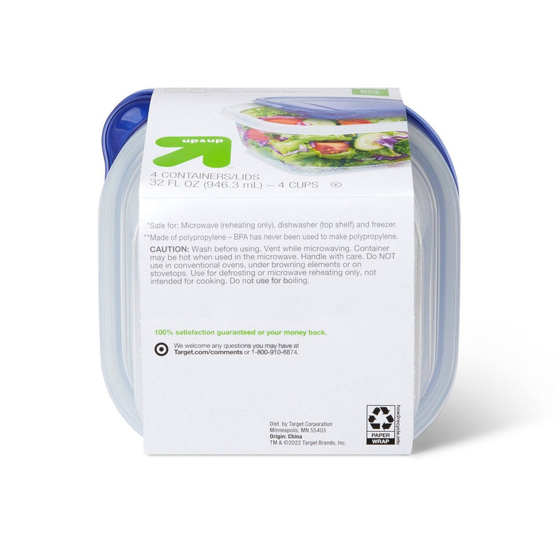 Snap and Store Medium Square Food Storage Container - 4ct/32 fl oz - up & up