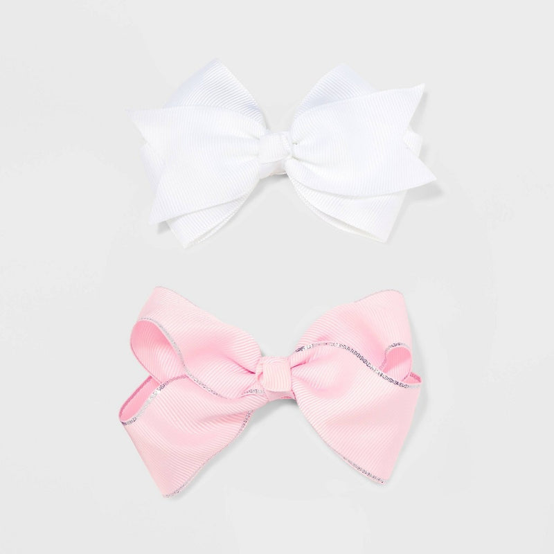 Girls' 2pk Solid Bow Salon Clips - Cat & Jack Pink/White