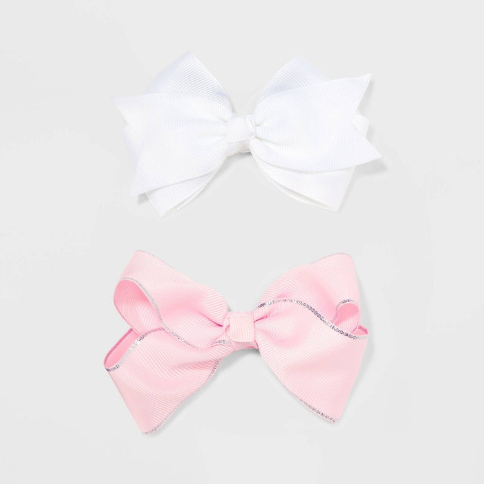 Girls' 2pk Solid Bow Salon Clips - Cat & Jack Pink/White