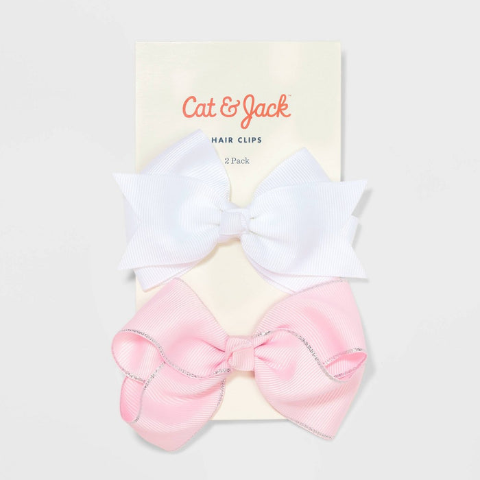 Girls' 2pk Solid Bow Salon Clips - Cat & Jack Pink/White