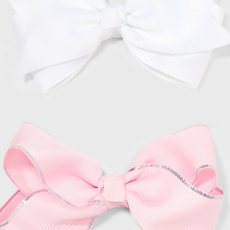 Girls' 2pk Solid Bow Salon Clips - Cat & Jack Pink/White