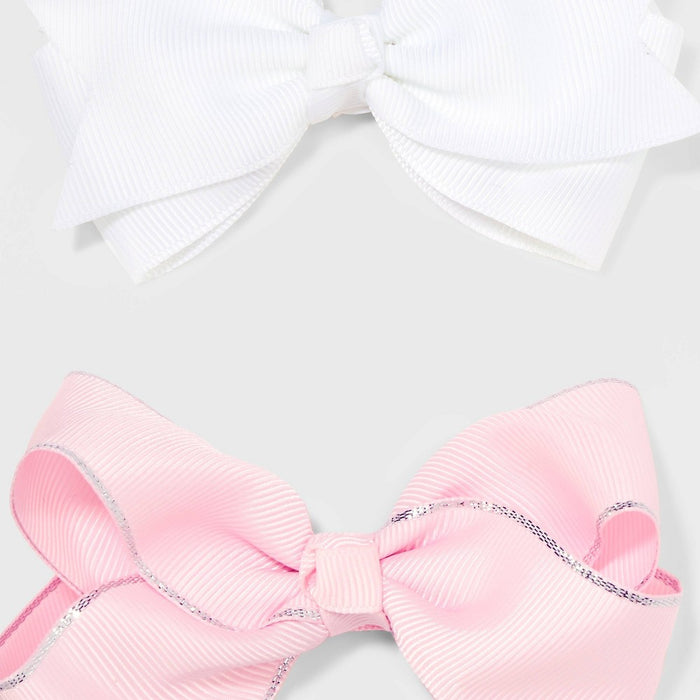 Girls' 2pk Solid Bow Salon Clips - Cat & Jack Pink/White