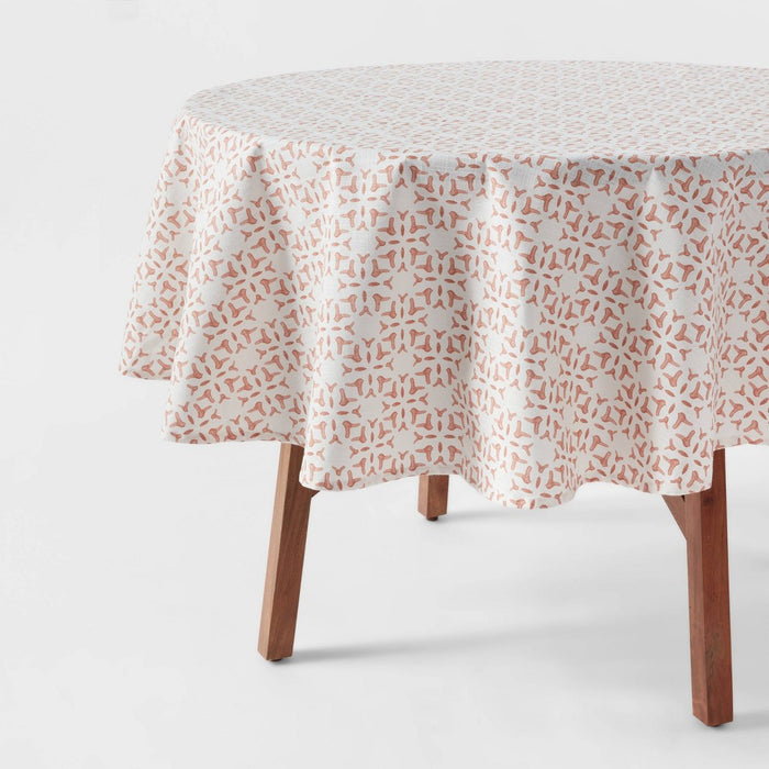 70" Cotton Stamp Round Tablecloth Pink - Threshold