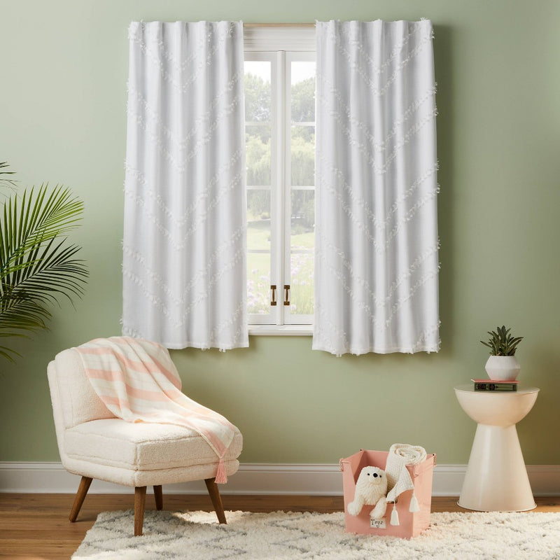 63" Blackout Chevron Clip Dotted Sheer Overlay Kids' Panel White - Pillowfort