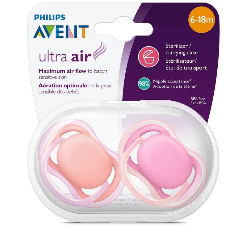 Philips Avent 2pk Ultra Air Pacifier 6-18 Months - Pink/Peach