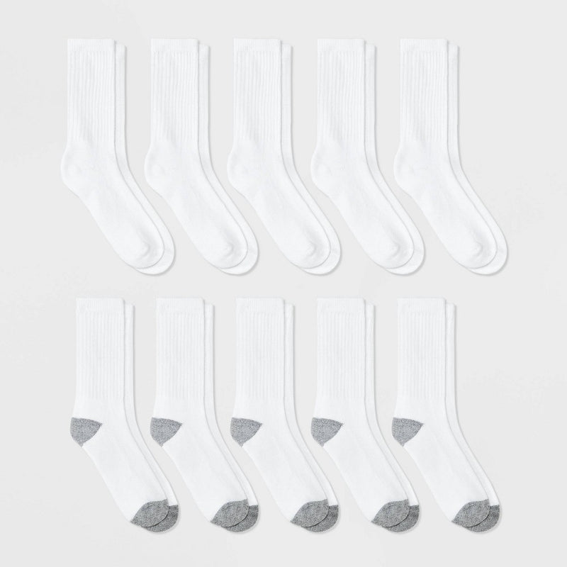 Boys' 10pk Crew Athletic Socks - Cat & Jack White L