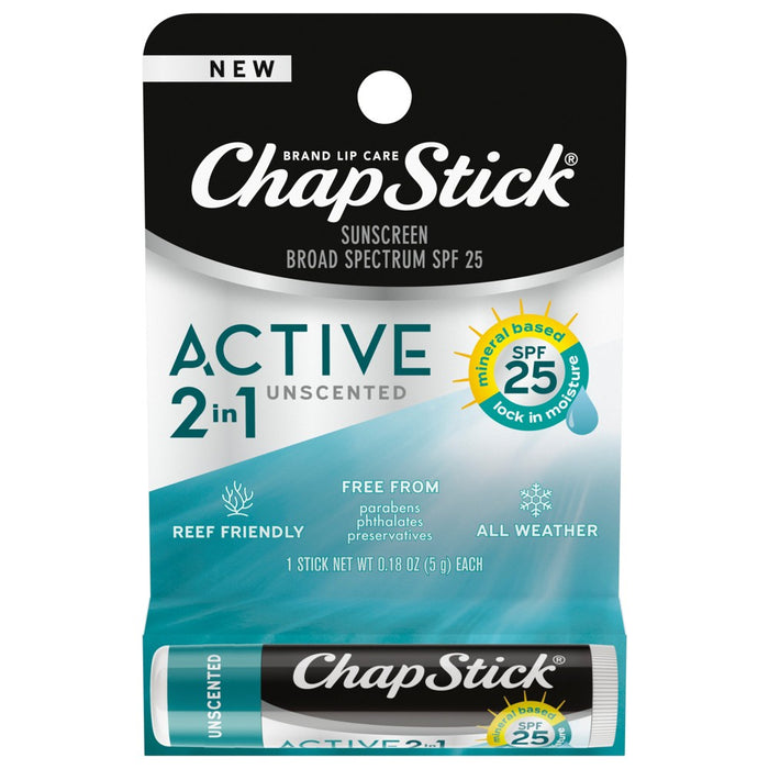 Chapstick Active 2-in-1 Unscented Lip Balm - 0.15oz/1ct