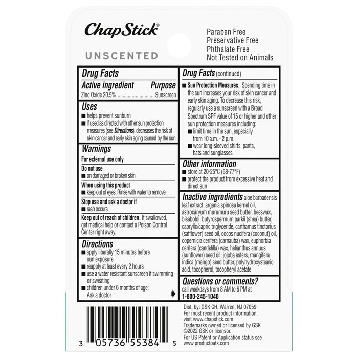 Chapstick Active 2-in-1 Unscented Lip Balm - 0.15oz/1ct