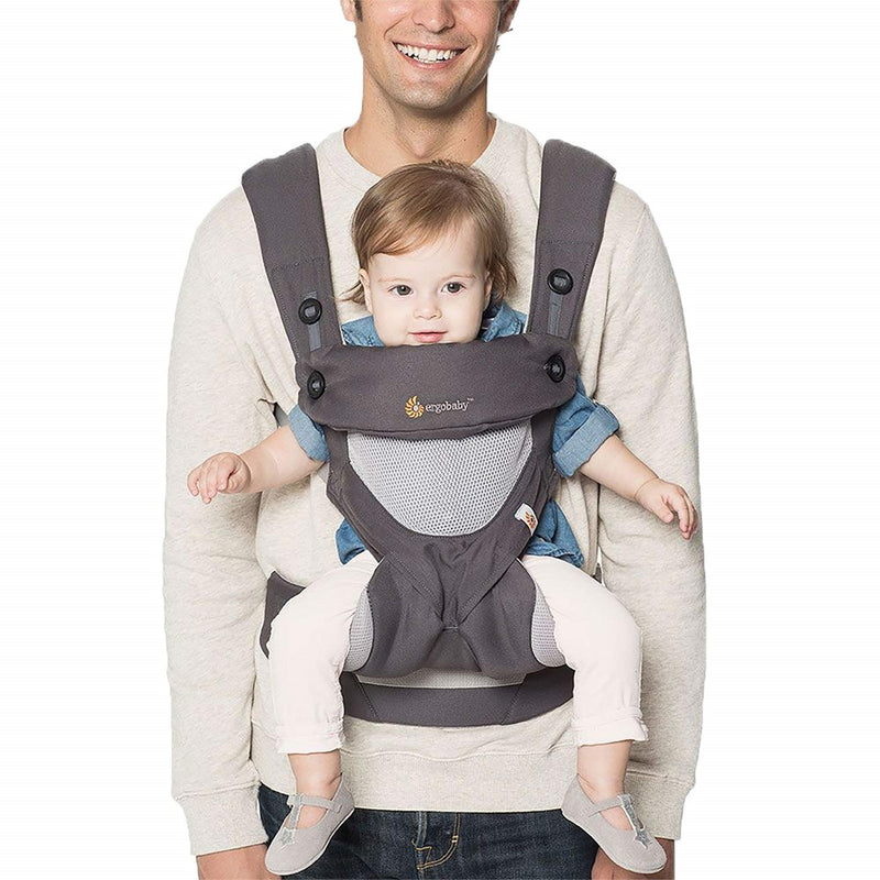 Ergobaby 360 All-Position Baby Carrier With Lumbar Support (12-45 Pounds), Carbon Grey, Cool Air Mesh
