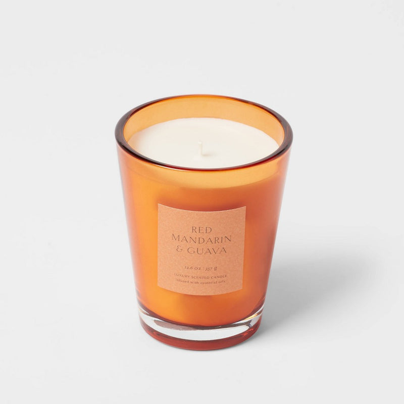 12oz Colored Vase Glass with Dustcover Mandarin & Guava Candle Orange - Threshold