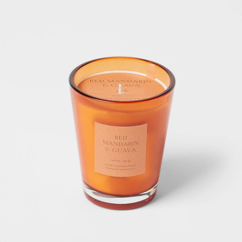 12oz Colored Vase Glass with Dustcover Mandarin & Guava Candle Orange - Threshold
