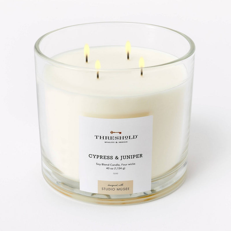 40oz Clear Glass Cypress & Juniper Candle White - Threshold designed with Studio McGee