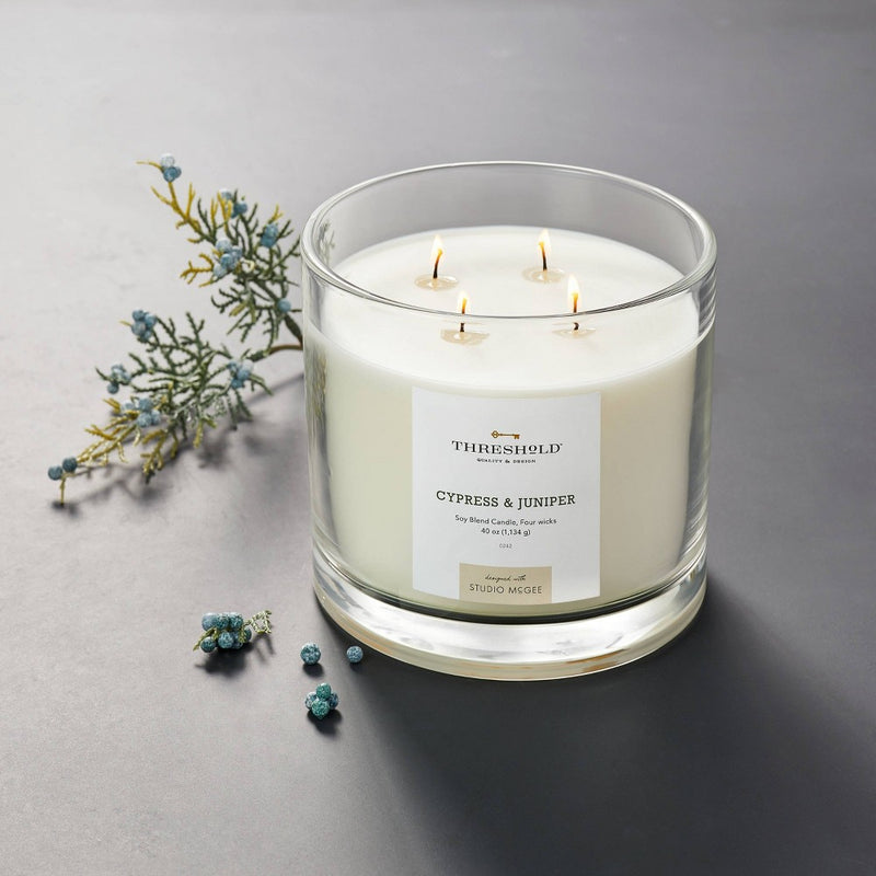 40oz Clear Glass Cypress & Juniper Candle White - Threshold designed with Studio McGee