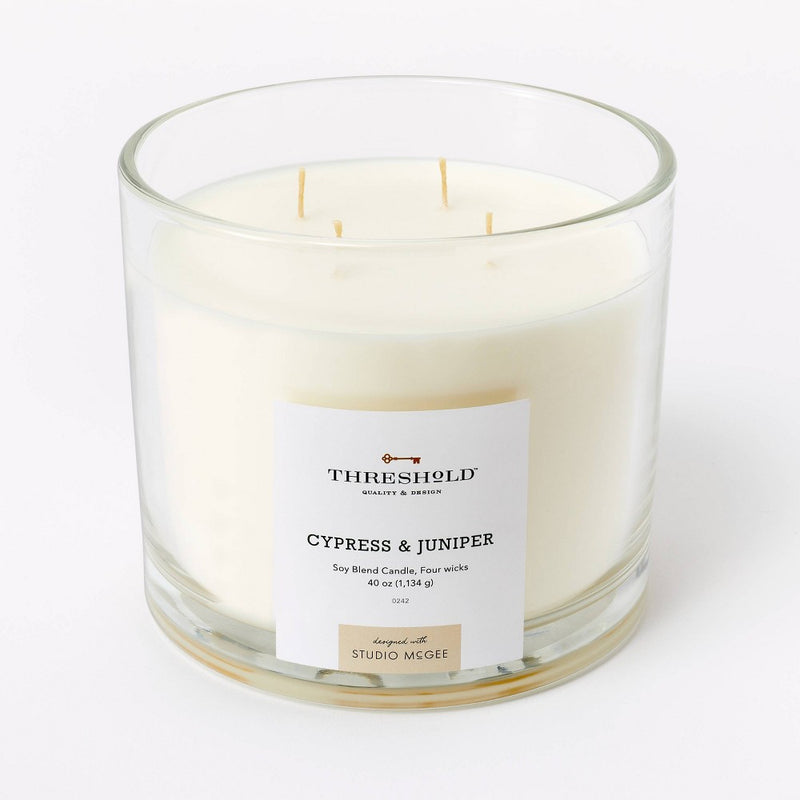 40oz Clear Glass Cypress & Juniper Candle White - Threshold designed with Studio McGee