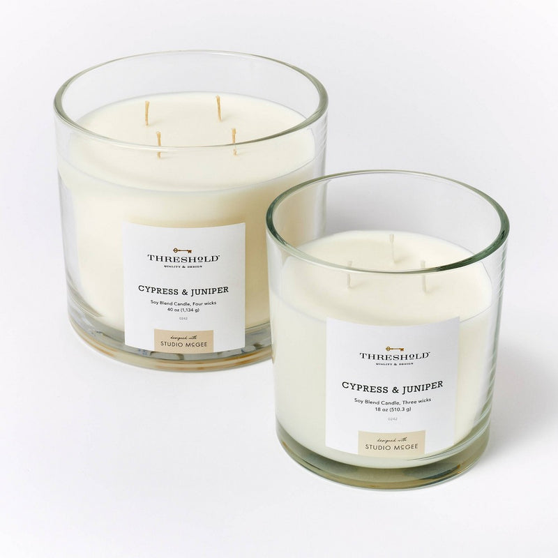 40oz Clear Glass Cypress & Juniper Candle White - Threshold designed with Studio McGee