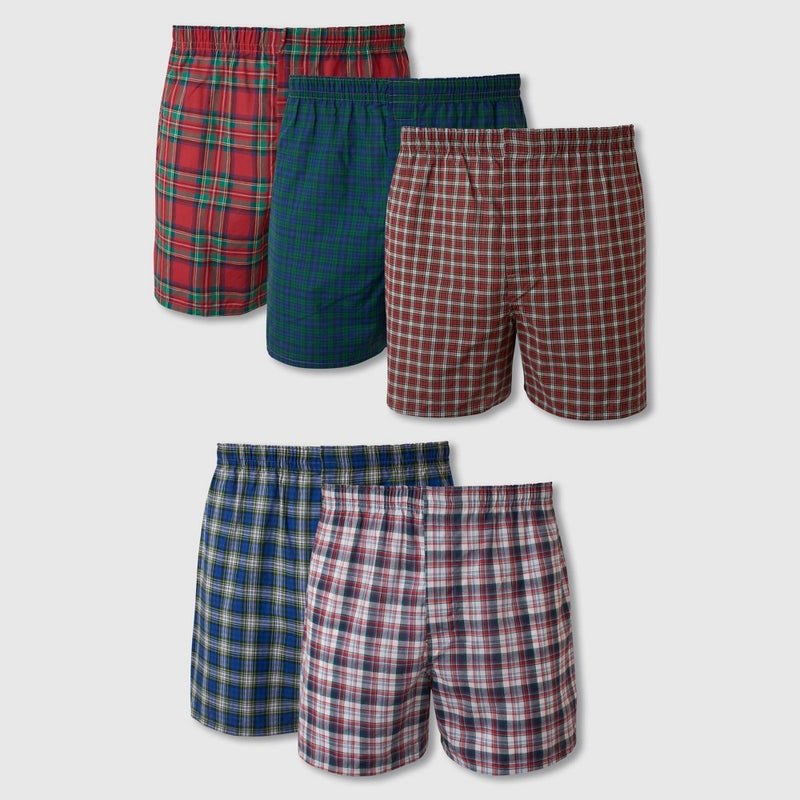 Hanes Men's Tartan Plaid Woven Boxer Shorts 5pk - Red/Brown/Blue XXL