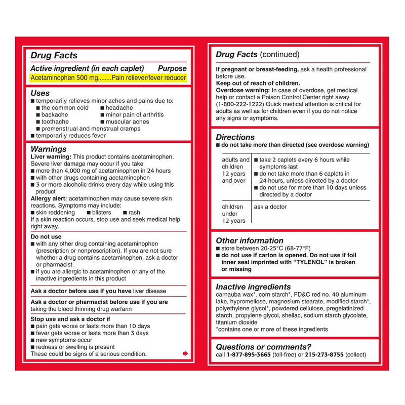 Tylenol Extra Strength Pain Reliever and Fever Reducer Caplets - Acetaminophen - 100ct