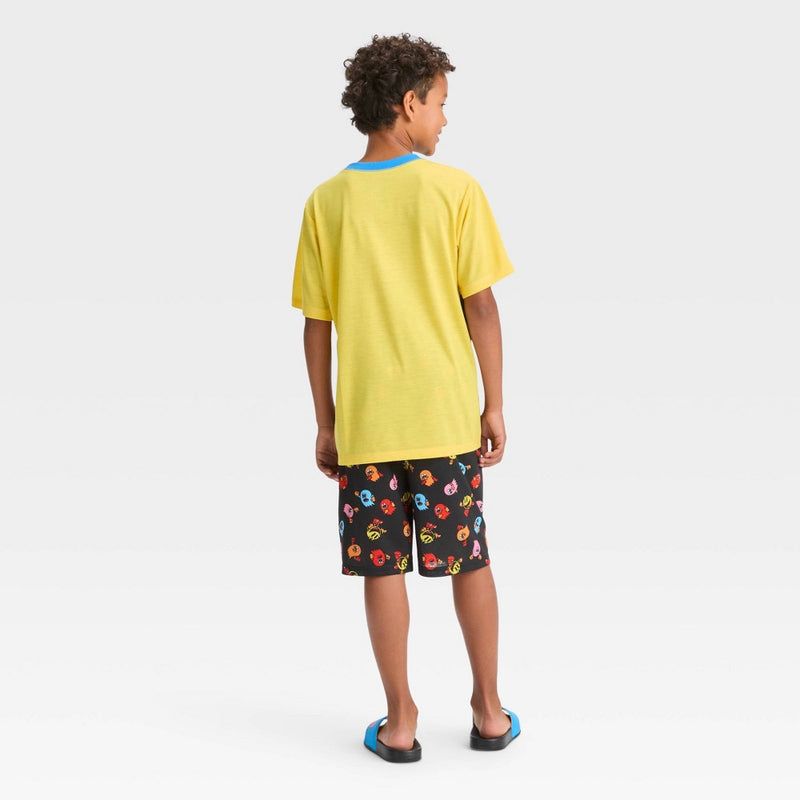 Boys' Pac-Man 2pc Short Sleeve Pajama Set with Slide Sandals - Black 10-12