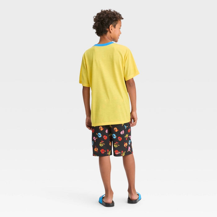 Boys' Pac-Man 2pc Short Sleeve Pajama Set with Slide Sandals - Black 10-12