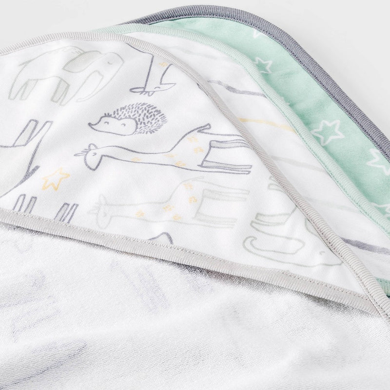 Baby 3pk Little Peanut Hooded Bath Towel - Cloud Island Mint Green