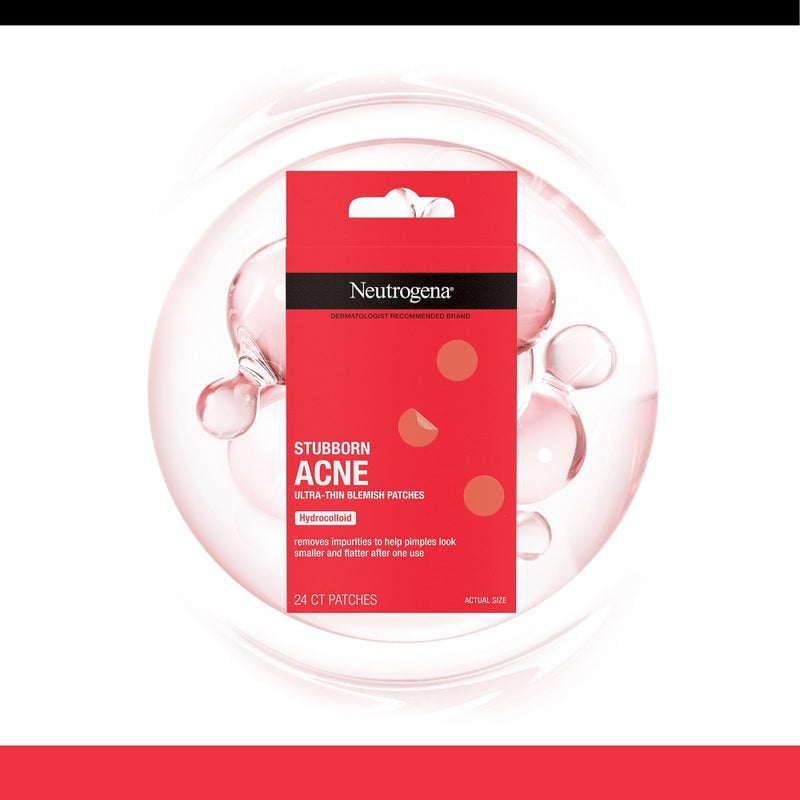 Neutrogena Stubborn Acne Pimple Patches, Ultra-Thin Hydrocolloid Spot Stickers - 24 Patches