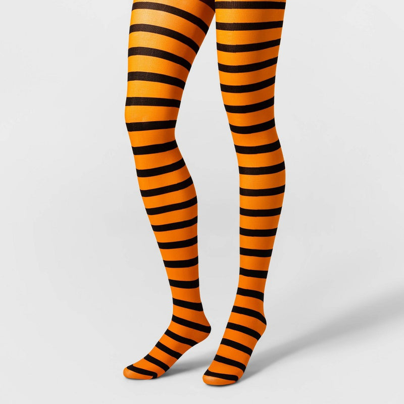 Women's Striped Opaque Halloween Tights - Hyde & EEK! Boutique Black/Orange L/XL