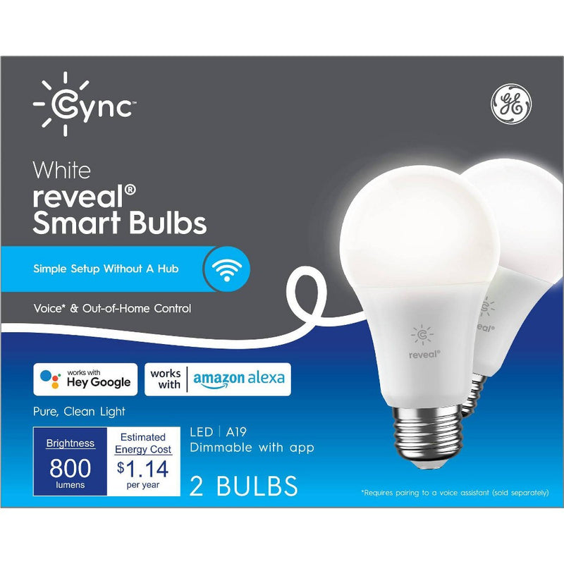 GE CYNC 2pk Reveal Smart Light Bulbs, White, Bluetooth and Wi-Fi Enabled