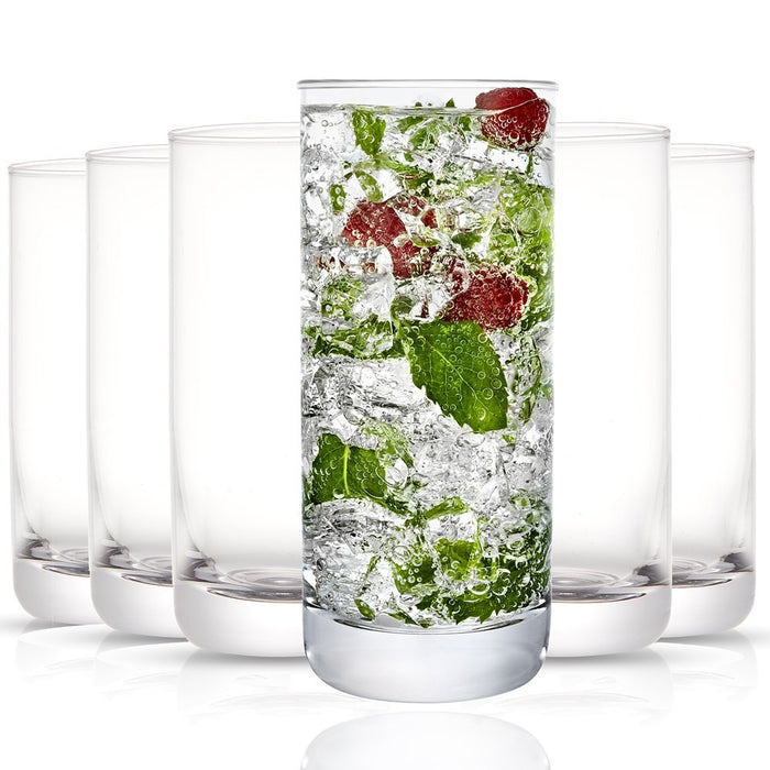 JoyJolt Faye Highball Glasses - Set of 6 Tall Drinking Glasses Crystal Cocktail Glassware - 13 oz