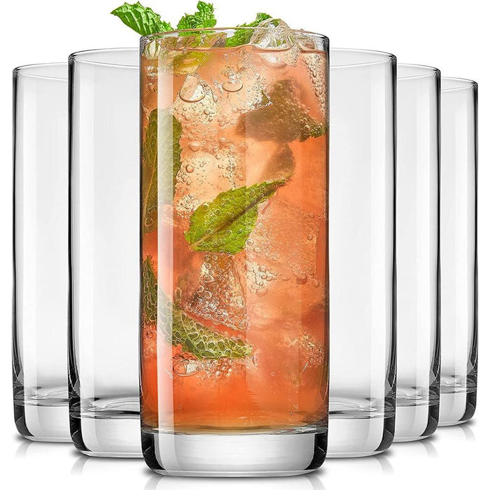 JoyJolt Faye Highball Glasses - Set of 6 Tall Drinking Glasses Crystal Cocktail Glassware - 13 oz