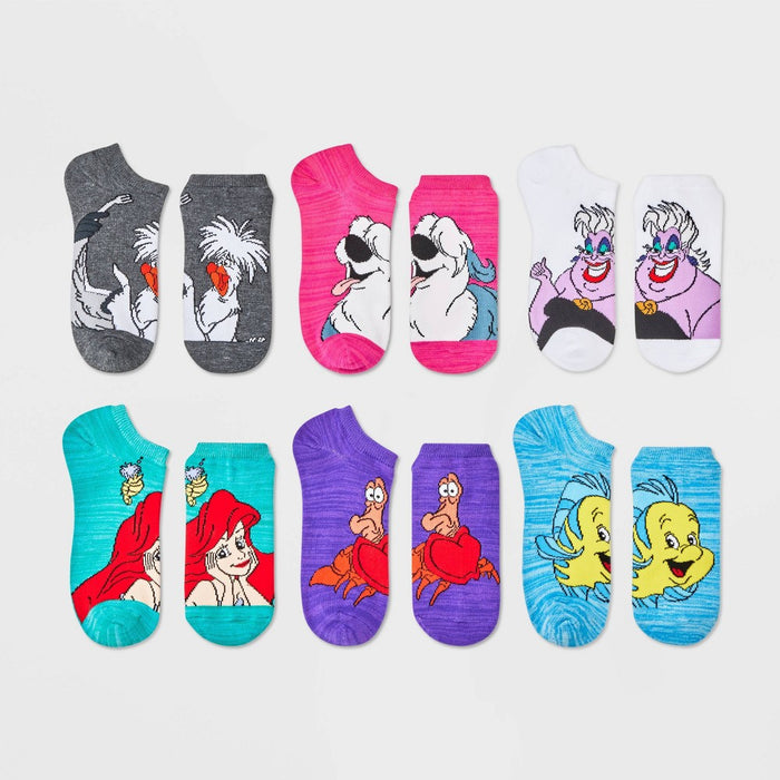 Girls' Disney The Little Mermaid 6pk No Show Socks - M/L