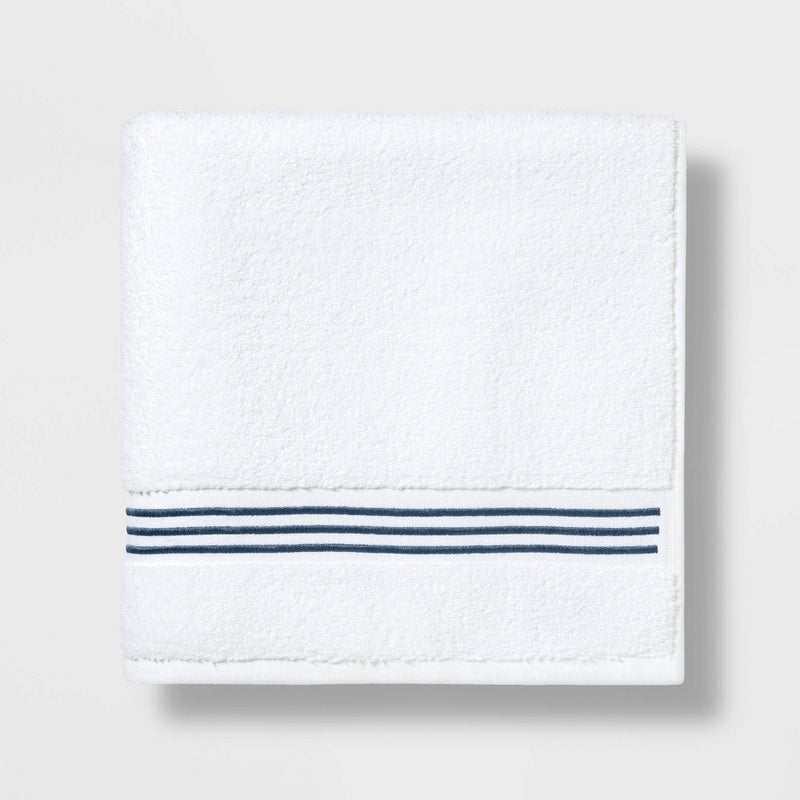 Spa Bath Towel Dark Blue Stripe - Threshold Signature