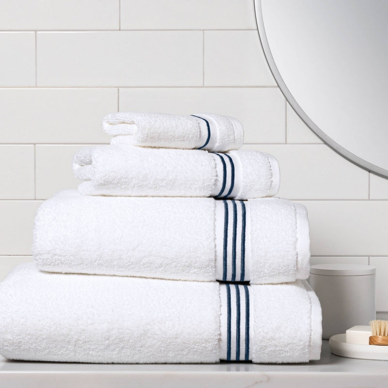 Spa Bath Towel Dark Blue Stripe - Threshold Signature