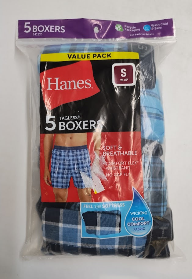 Hanes Men's Woven Plaid Boxers 5pk - Blue S