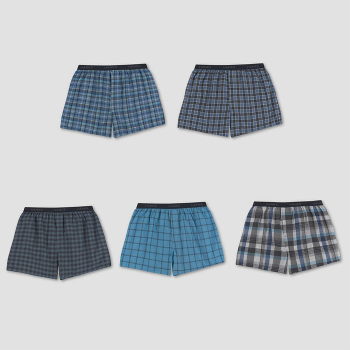 Hanes Men's Woven Plaid Boxers 5pk - Blue S