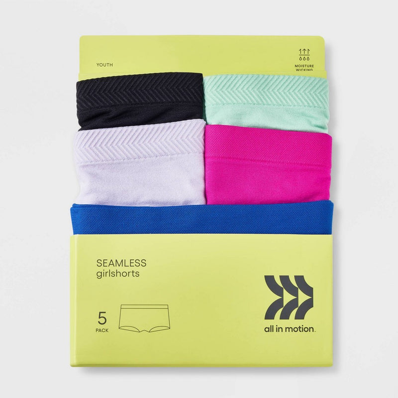 Girls' 5pk Seamless Chevron Boyshorts - All in Motion M