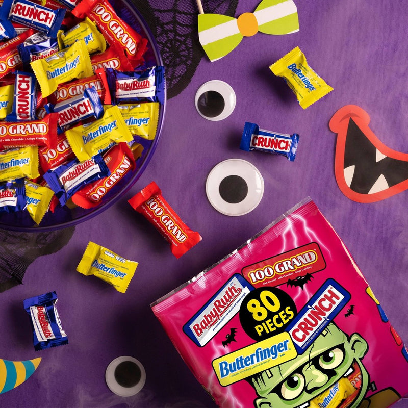Butterfinger, Baby Ruth, 100 Grand, & Crunch Assorted Halloween Candy Bag - 32.1oz/80ct