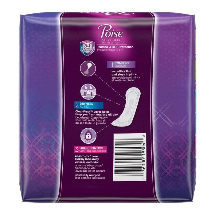 Poise Daily Postpartum Incontinence Panty Liners - Very Light Absorbency - Long - 44ct