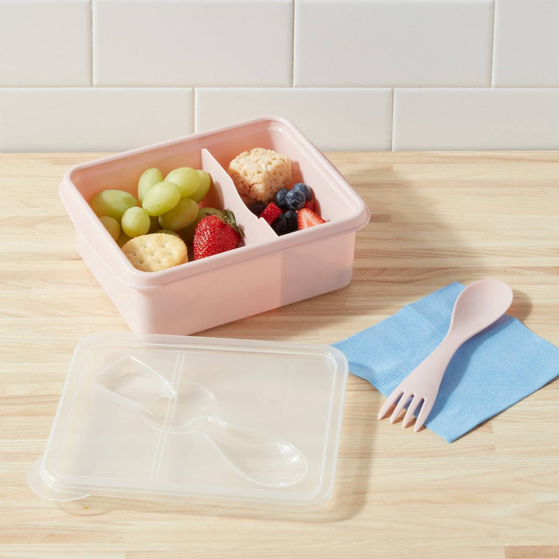 40oz 3pc Plastic Bento Box with Utensil Pink - Room Essentials