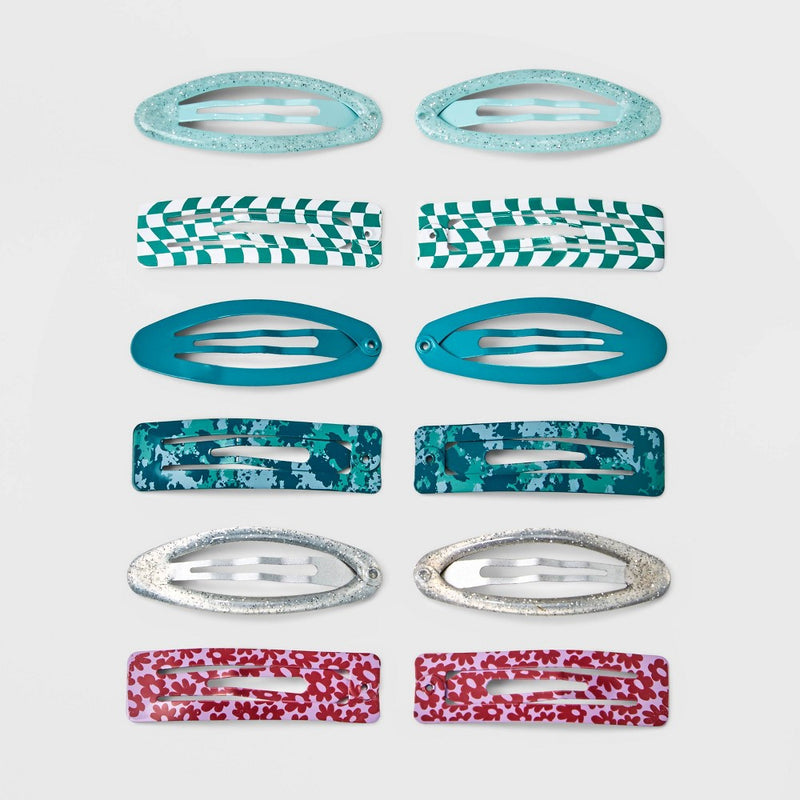 Girls' 12pk Snap Clips - art class Teal/Silver