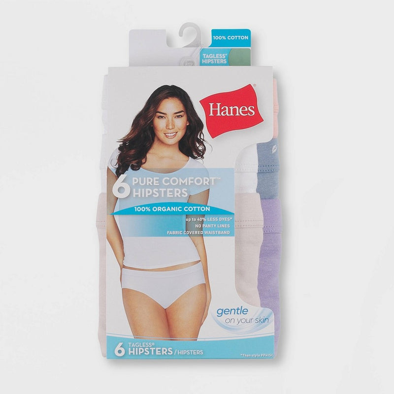 Hanes Women's 6pk Pure Comfort Organic Cotton Hipster Underwear - Colors May Vary 6
