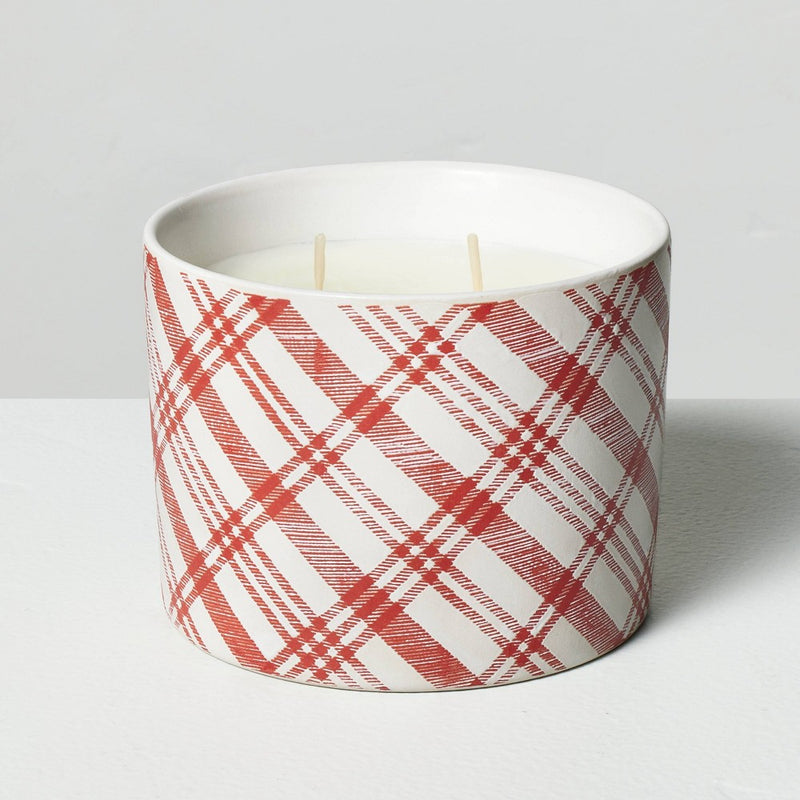 Plaid Ceramic Balsam & Berry Jar Christmas Candle Red 11oz - Hearth & Hand with Magnolia