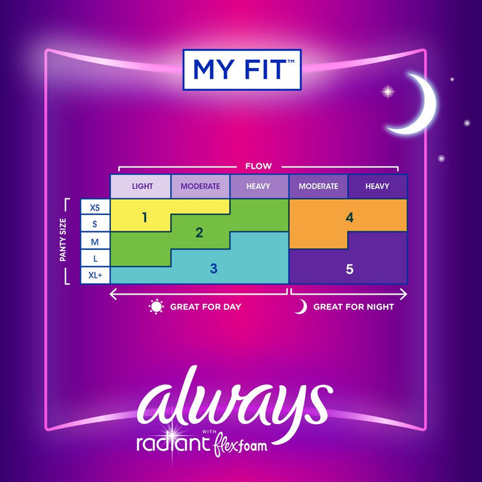 Always Radiant Extra Heavy Absorbency Overnight Sanitary Pads with Wings - Scented - Size 5 - 26ct