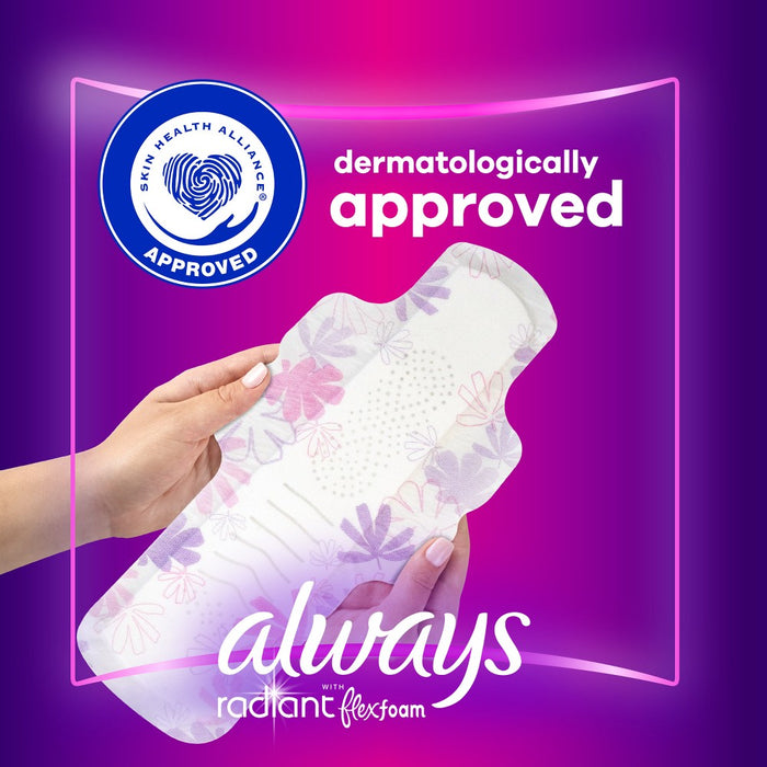 Always Radiant Extra Heavy Absorbency Overnight Sanitary Pads with Wings - Scented - Size 5 - 26ct