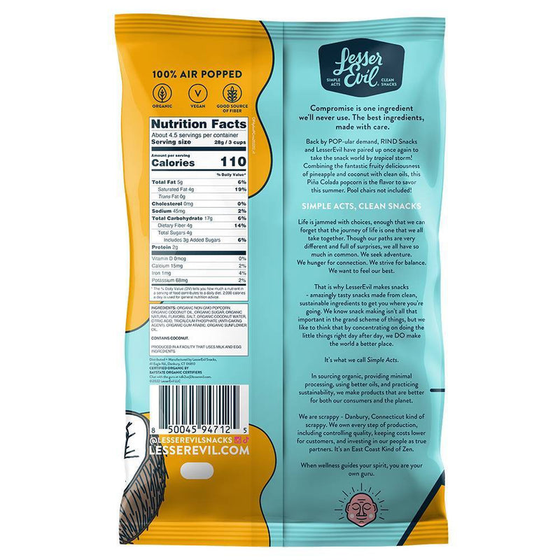 LesserEvil Organic Popcorn Pina Colada - 4.6oz